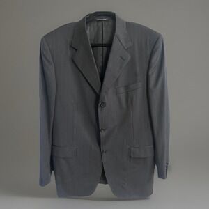 Canali 3 Button‎ Blazer Mens 56R Black Pinstripe Suit Jacket Super 120s